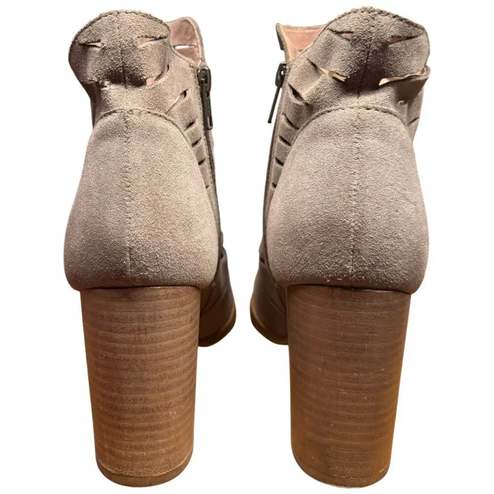 SEYCHELLES Let's Go Crazy Women 8.5 Taupe Suede Cutout Block Heel Ankle Boots